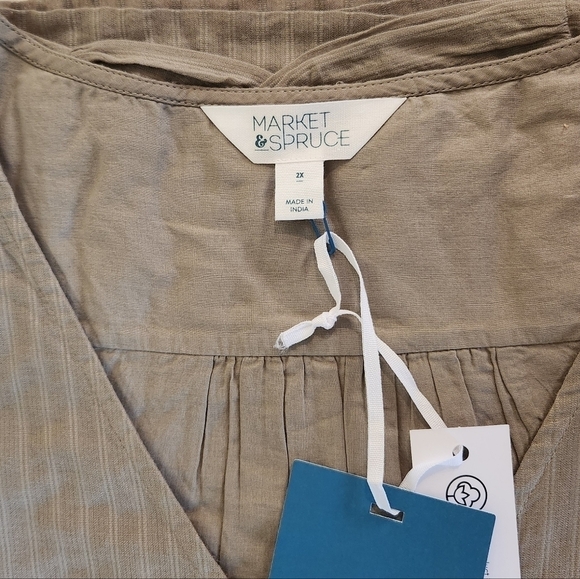 Market & Spruce 100% Cotton V-Neck Blouse Size 2X Olive Green - Picture 3 of 12